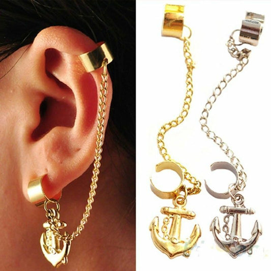 ANCHOR hanging Womens Ear Cuff Earrings Wrap Fashion Clip On Cuffs Fake Stud UK