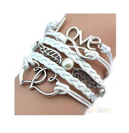 INFINITY CHARM BRACELET JEWELLERY SILVER GIFT LEATHER STYLE CUTE DIY FASHION
