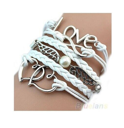 INFINITY CHARM BRACELET JEWELLERY SILVER GIFT LEATHER STYLE CUTE DIY FASHION