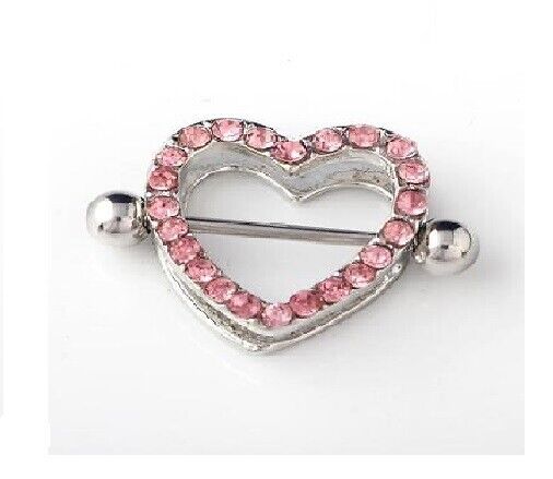 HEART RHINESTONE Love Body SEXY Nipple Bar Barbell Piercing Ring Rings UK