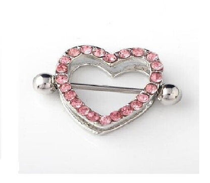 HEART RHINESTONE Love Body SEXY Nipple Bar Barbell Piercing Ring Rings UK