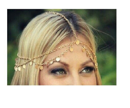 Tassel Hippie Retro Gold Coin Disc Tassel headband head piece chain