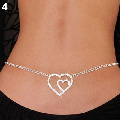 Bikini Rhinestone Harness Lower Back Crossover Belly Waist Body Chain Necklace