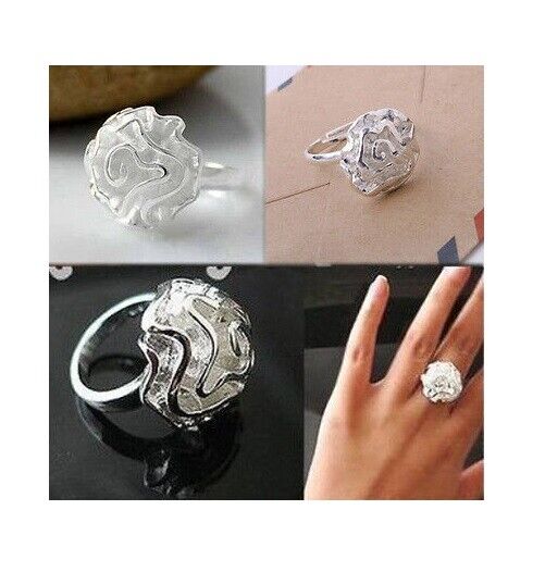 3D SILVER FLOWER ROSE RING Adjustable Size Womens Girls Boho Hippie Gift UK