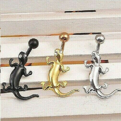 Lizard Gecko Crystal Belly Bar Button Piercing Navel Bars Body Dangle Barbells