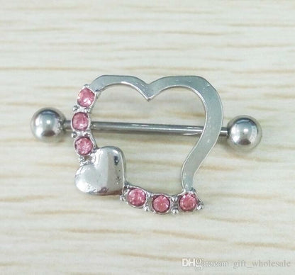 Surgical Steel Heart Love Crystal Body Nipple Bar Barbell Piercing Ring Rings