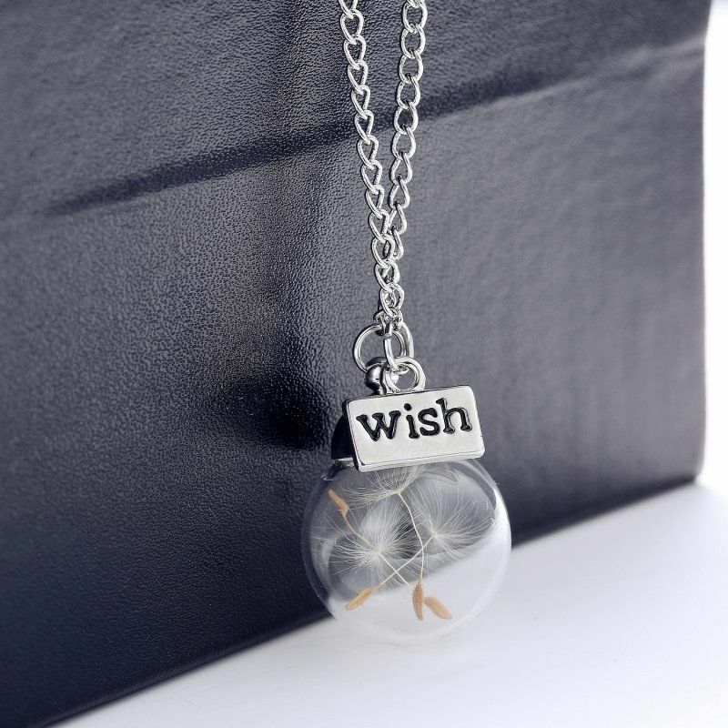 Real Dandelion Lucky Charm wishing bottle Teardrop Fairy Pendant Gift Baby uk