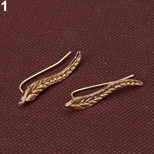 Womens Silver Gold Leaf Angel Feather Wing Earrings Hook Ear Stud Cuff Hoop Gift