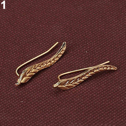 Womens Silver Gold Leaf Angel Feather Wing Earrings Hook Ear Stud Cuff Hoop Gift