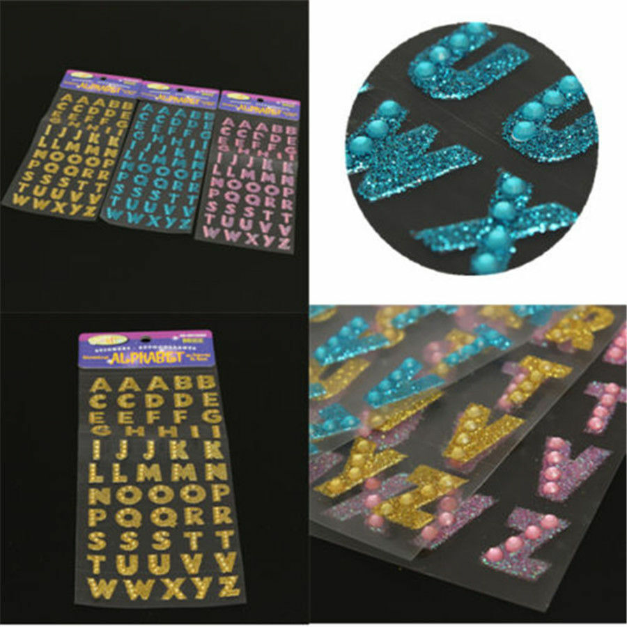 Alphabet Letter Glitter Stickers Rhinestones Self Adhesive ABC A-Z Words Sticky