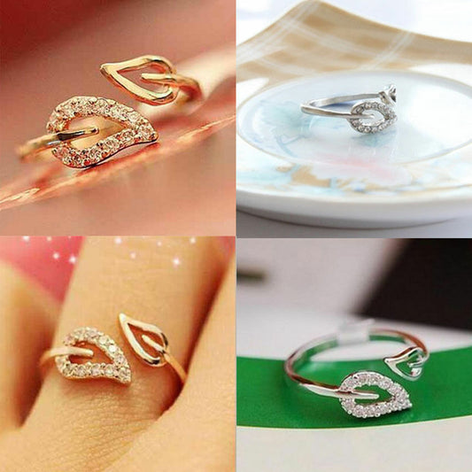 LEAF RING Adjustable Silver Gold Rhinestone Ring Delicate SEXY Womens Girl Gift