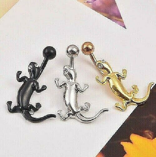 Lizard Gecko Crystal Belly Bar Button Piercing Navel Bars Body Dangle Barbells