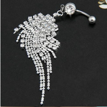 Sexy Rhinestone Chain Kinky Bondage Body Piercing Navel Belly Bar Button Ring