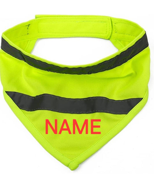 Personalised Dog Bandana Hi Viz Name Reflective Safety Bib Collar Neck Scarf M