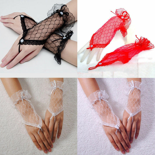 Sexy Lace Fingerless Gloves Wedding Ball Prom Bride Bridal Bondage Whip Dress UK