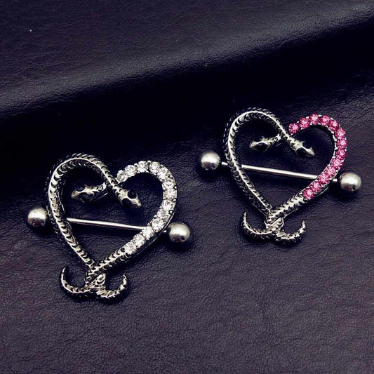 Sexy Heart Snake Nipple Fangs Shield Ring Body Dangle Piercing Bar Jewellery UK