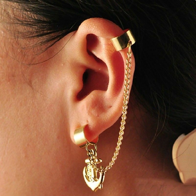 ANCHOR hanging Womens Ear Cuff Earrings Wrap Fashion Clip On Cuffs Fake Stud UK