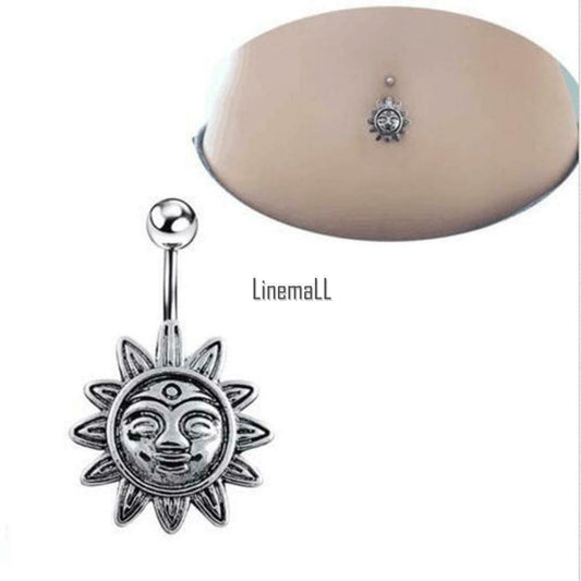 Tribal Sun Flower Belly Bar Sunflower Button Ring Crystal Rhinestone Navel Bars