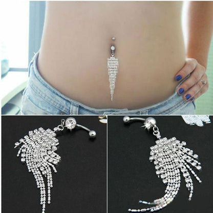 Sexy Rhinestone Chain Kinky Bondage Body Piercing Navel Belly Bar Button Ring
