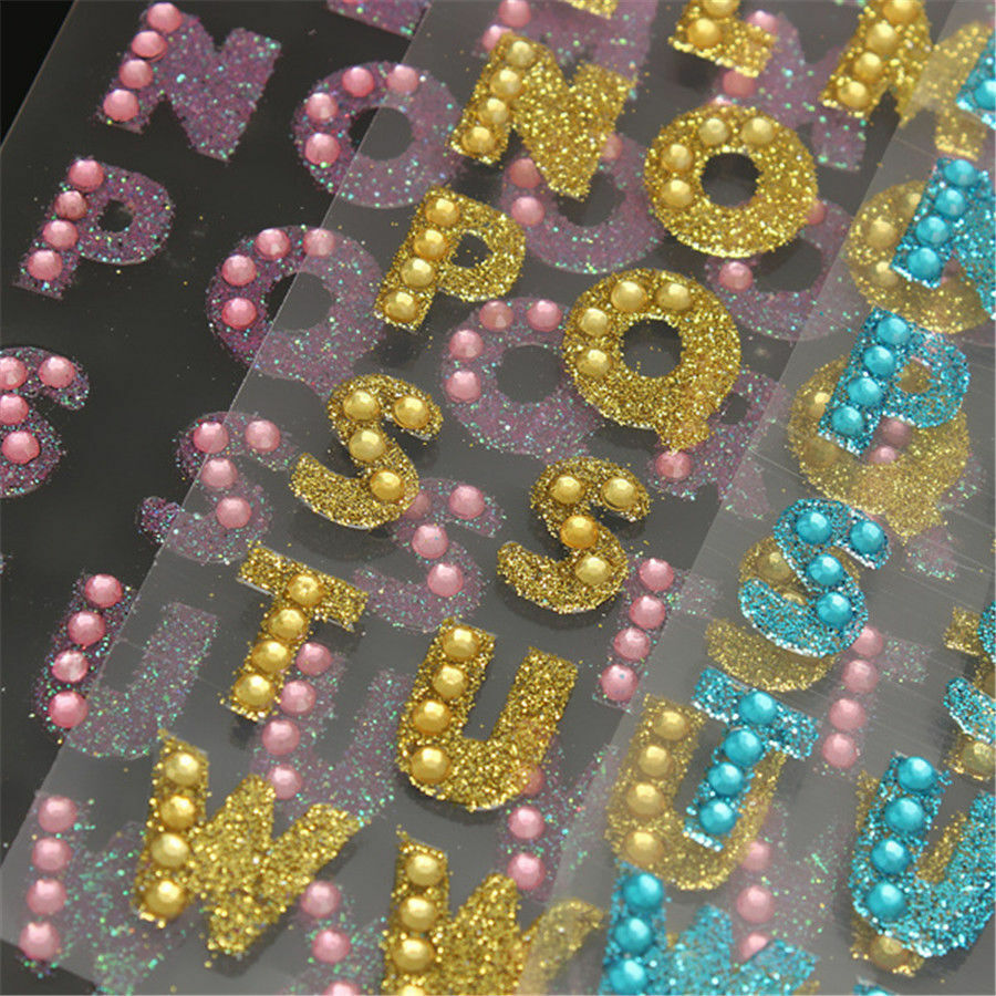 Alphabet Letter Glitter Stickers Rhinestones Self Adhesive ABC A-Z Words Sticky