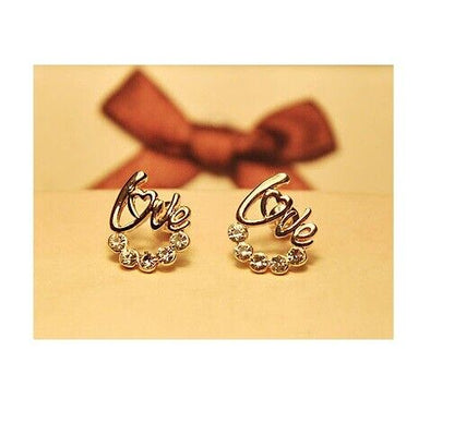 Gold LOVE HEART RHINESTONE Earrings Ear Stud Women's Ladies Girls Gift Birthday