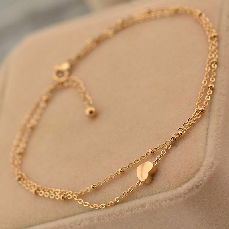 GOLD HEART ANKLET SUMMER Tibetan Ankle Bracelet Beach Foot Jewellery UK Seller