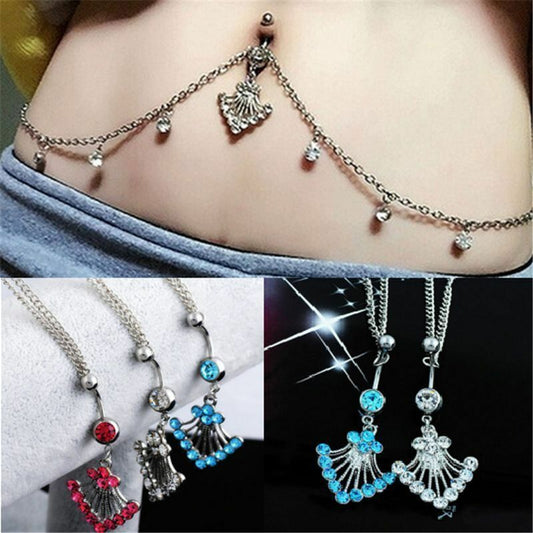 316L Surgical Steel Belly Bar Navel Bikini Body Waist Chain Crystal Rhinestone