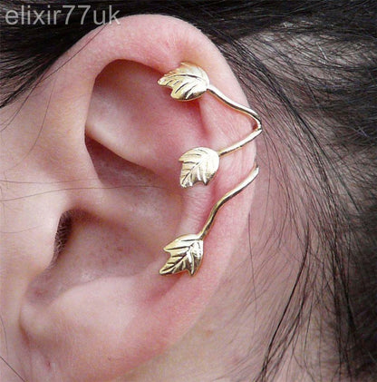 3 VINE LEAF Womens Ear Cuff Earrings Wrap Fashion Clip On Cuffs Fake Stud UK