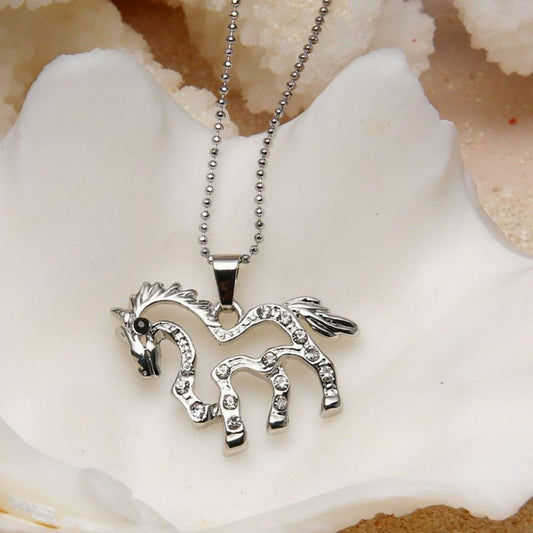 Silver Horse Pony RHINESTONE BEAUTIFUL Charm Pendant Necklace Birthday Gift UK