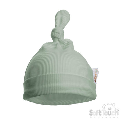 PERSONALISED BABY Ribbed Knot HAT Bow Hat Pink Blue Biscuit Sage Rose NEWBORN