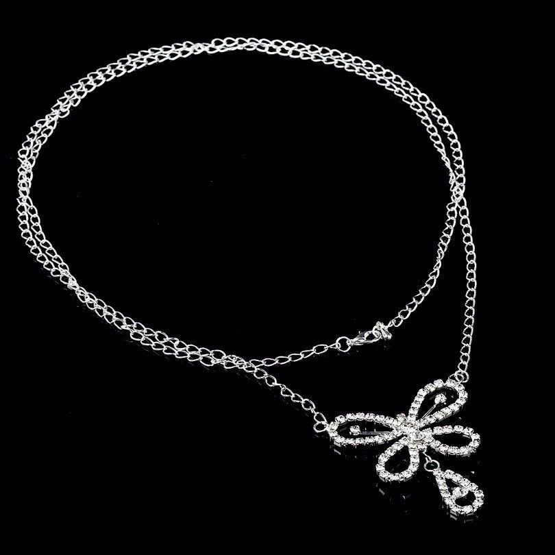 Bikini Rhinestone Harness Lower Back Crossover Belly Waist Body Chain Necklace