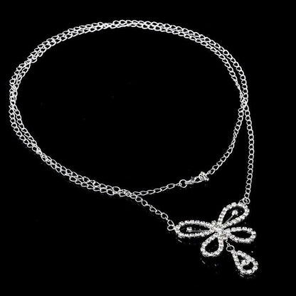 Bikini Rhinestone Harness Lower Back Crossover Belly Waist Body Chain Necklace