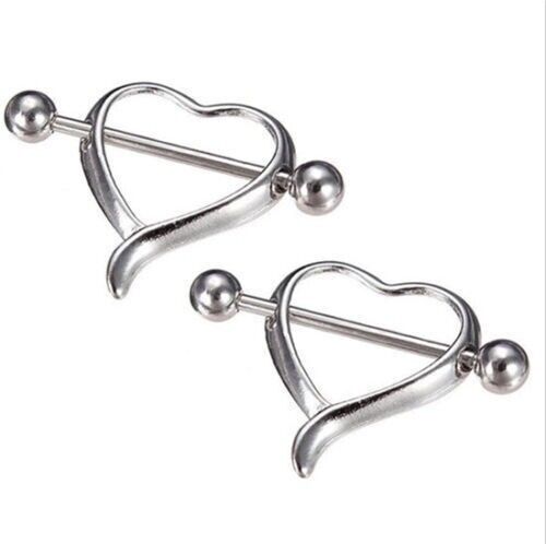 HEART NIPPLE BAR 1x Pc Surgical LOVE CUTE BEAUTIFUL SILVER Body Piercing Bars