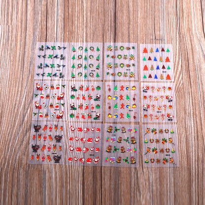 12 Sheets Christmas Gift Bell Bows 3D Nail Art Stickers Decal Stocking Filler
