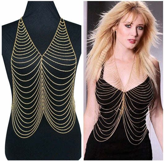 WOMENS GOLD FULL BODY DRESS CHAIN Belly Chain Waist Bikini Body Jewellery SUMMER