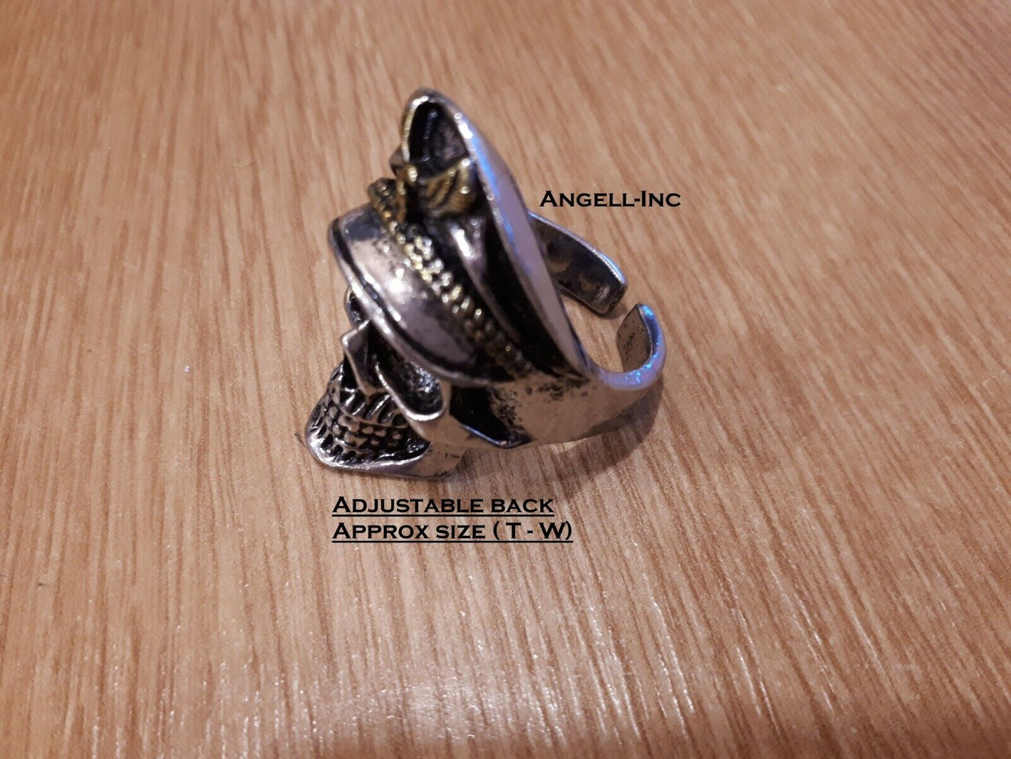 Mens CAPTAIN Skull With Silver Tone PIRATE HEAD Unisex Ring Size ADJUSTABLE UK