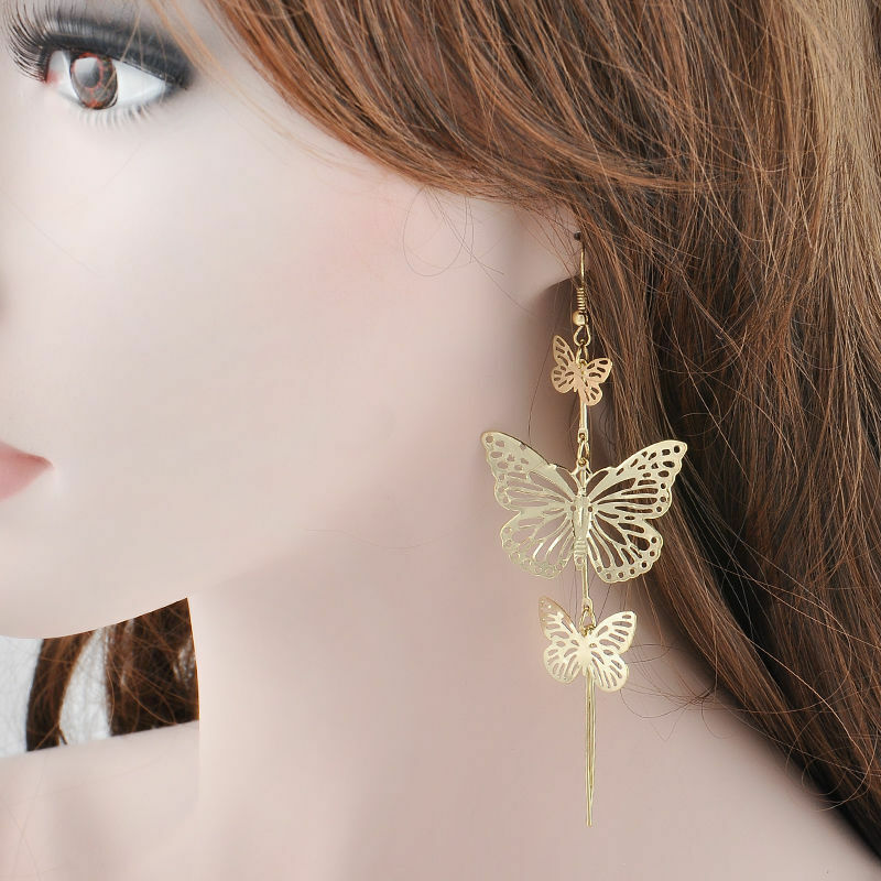 Womens Silver Gold Butterfly Wing Earring Rhinestone Hook Ear Stud Hoop Gift