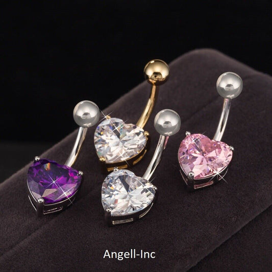 SEXY Heart Navel Belly Bar Button Ring Body Piercing Rhinestone Bar UK BARGAIN