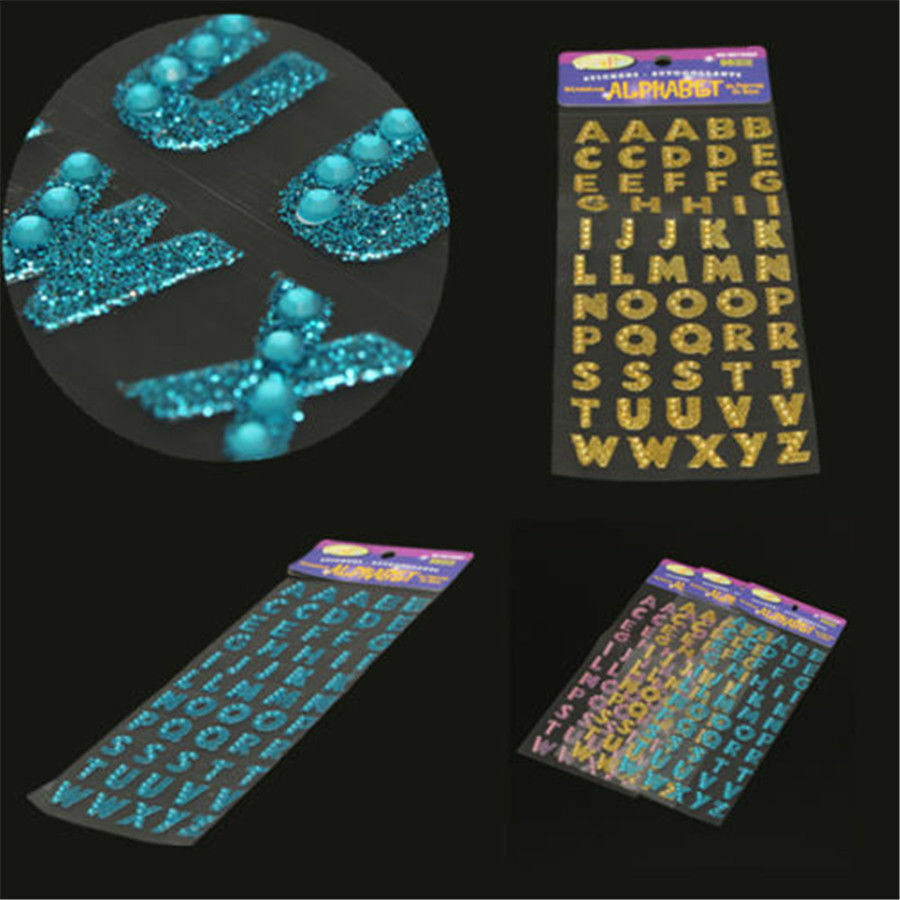 Alphabet Letter Glitter Stickers Rhinestones Self Adhesive ABC A-Z Words Sticky