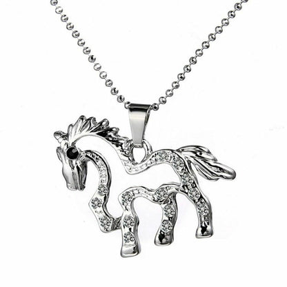 Silver Horse Pony RHINESTONE BEAUTIFUL Charm Pendant Necklace Birthday Gift UK