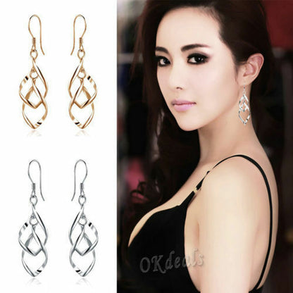 Charming Silver Plated Fashion Lady Dangle Ear Stud Hoop Earrings Gold