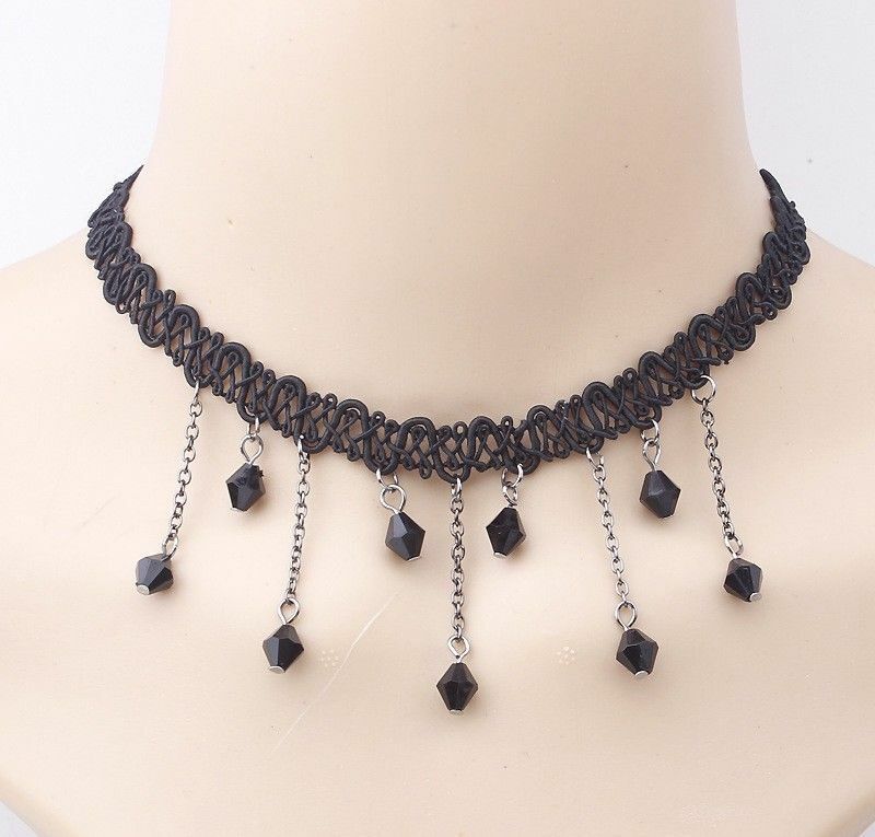 Black TASSEL CHARM DANGLE Velvet Lace Choker CORD Necklace Wedding Party Chain