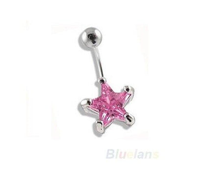 STAR Rhinestone Belly Bar Hanging Button crystal gem Ring Charm Reverse Navel