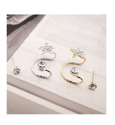 Womens Silver Gold Star Earrings Hook Ear Stud Cuff Hoop Gift Hippi Retro UK NEW
