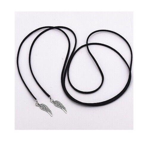 BLACK CHOKER ANGEL WING PENDANT Necklace Choker Silver Wedding Party Chain