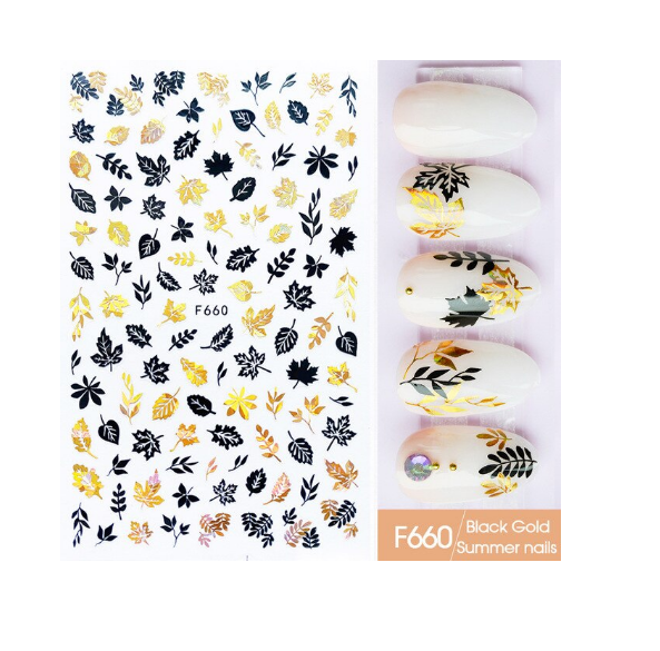 1pc Nail Art Stickers LEAF FLORAL BLACK Self-adhesive Abstract Geometric UK