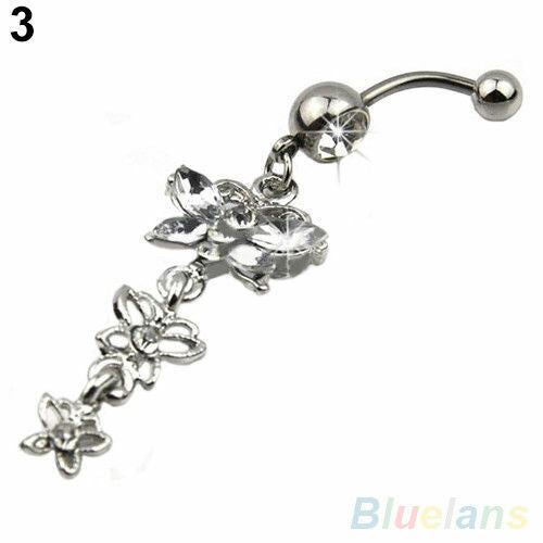SEXY LADIES BUTTERFLY Belly Button Ring BELLY BAR Rhinestone Navel UK BARGAIN