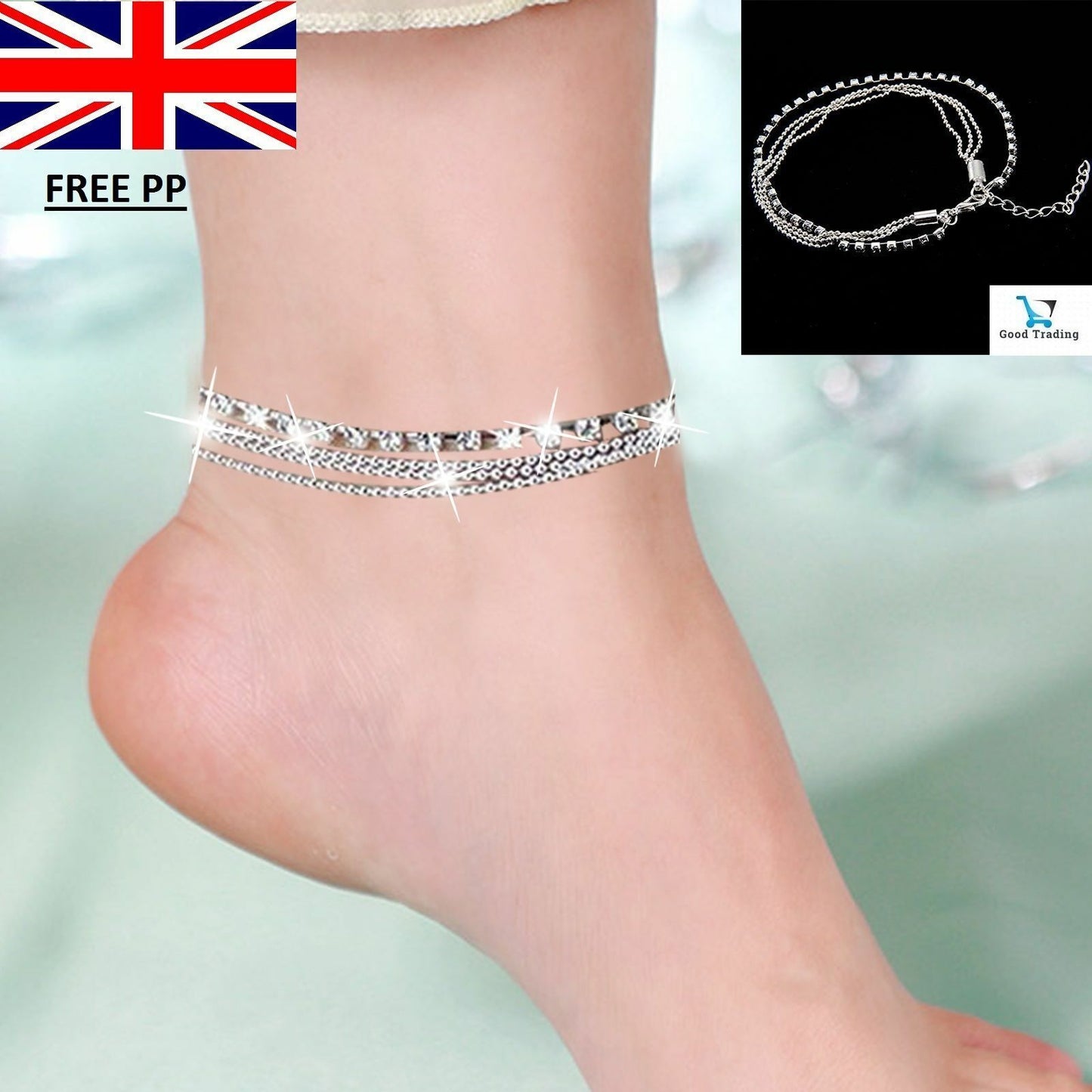 SILVER 4 Layer Summer Boho Anklet Ankle Bracelet Women Buddha Foot Jewellery