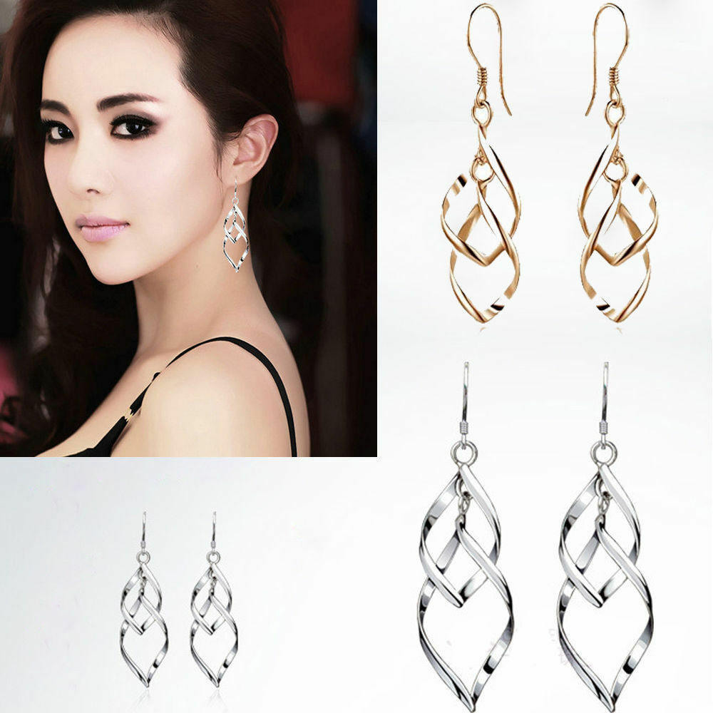 Charming Silver Plated Fashion Lady Dangle Ear Stud Hoop Earrings Gold