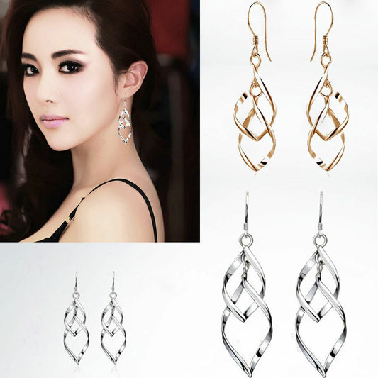 Charming Silver Plated Fashion Lady Dangle Ear Stud Hoop Earrings Gold